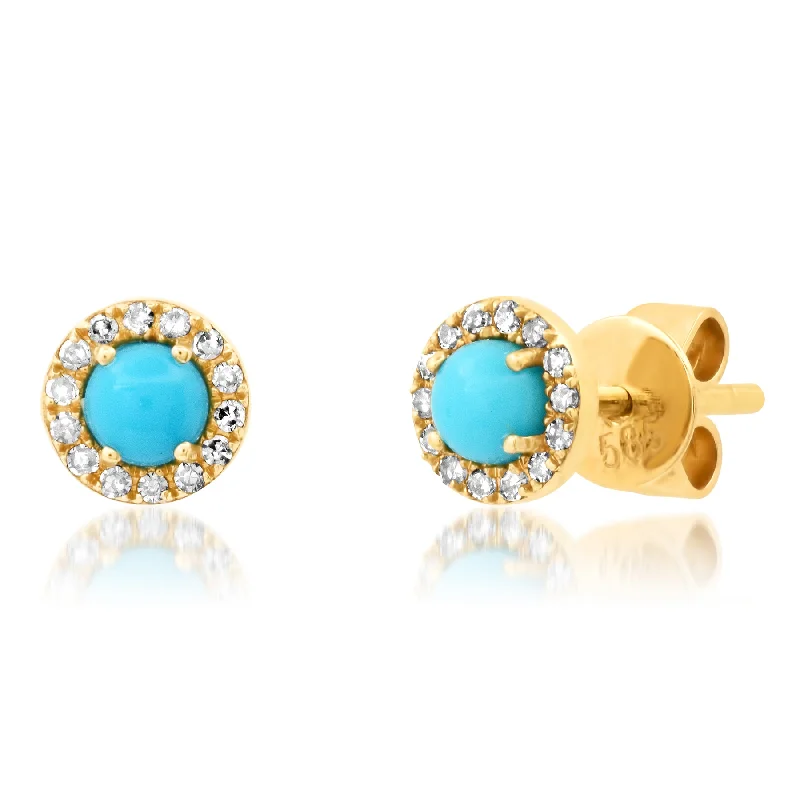 women's earrings teardrop -TURQUOISE DOTS & DIAMOND STUDS, 14kt GOLD