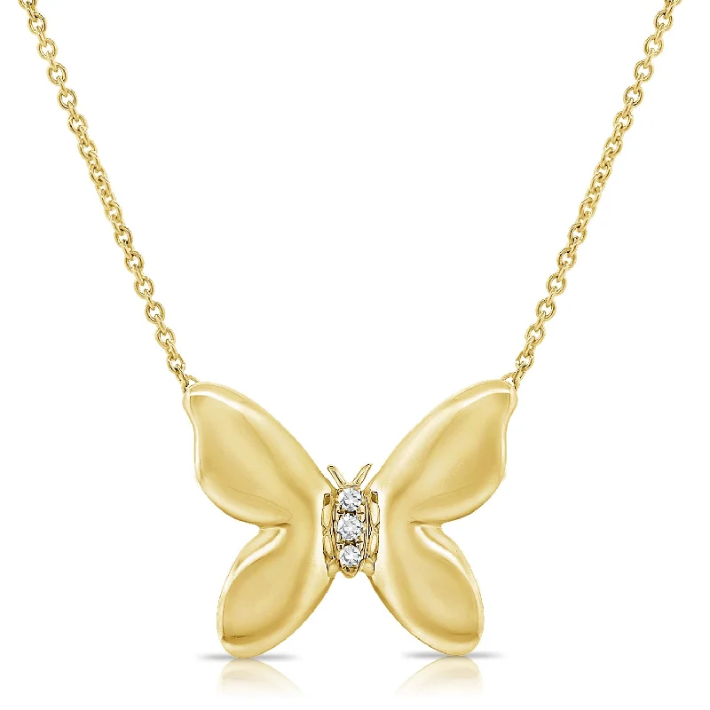 women's necklace gold -14K Gold Butterfly Pendant Necklace with Diamonds