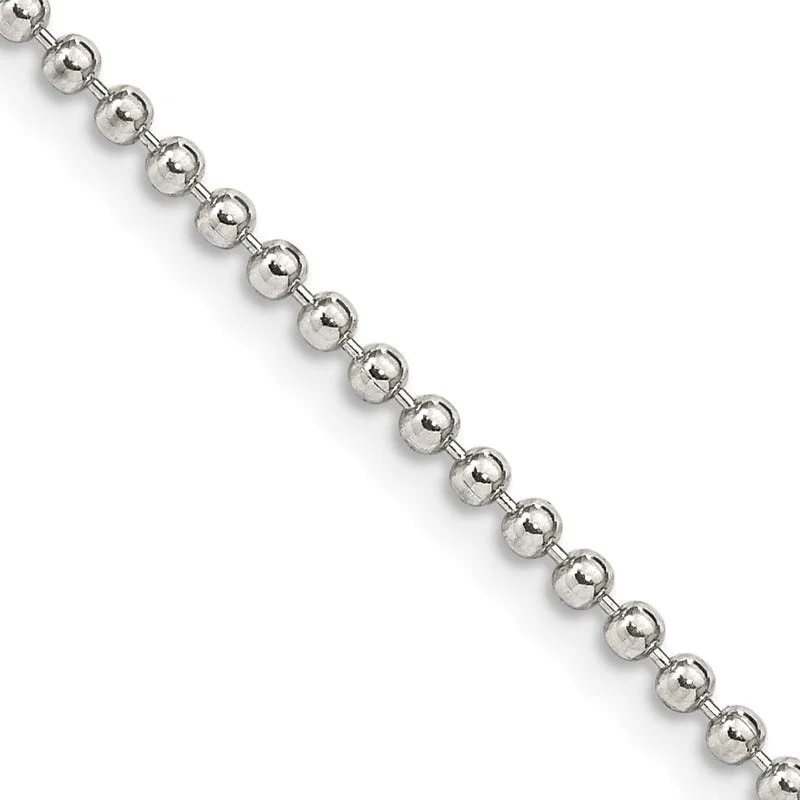 women's necklace modern look -Sterling Silver 2mm Beaded Chain Necklace