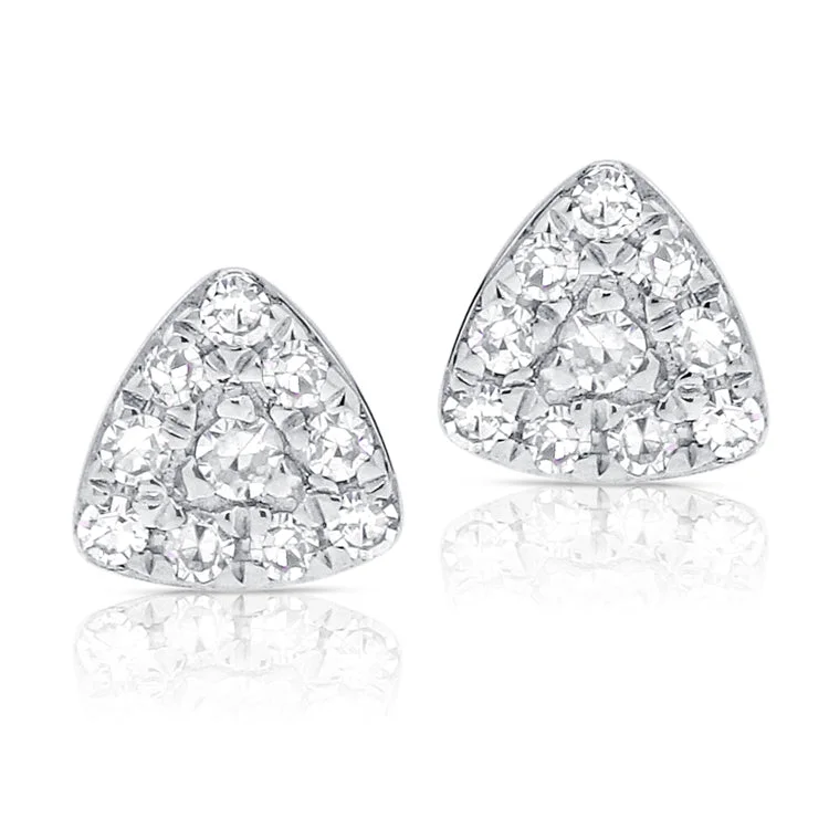 women's earrings stylish hoops -14K White Gold Diamond Petite Triangle Earrings