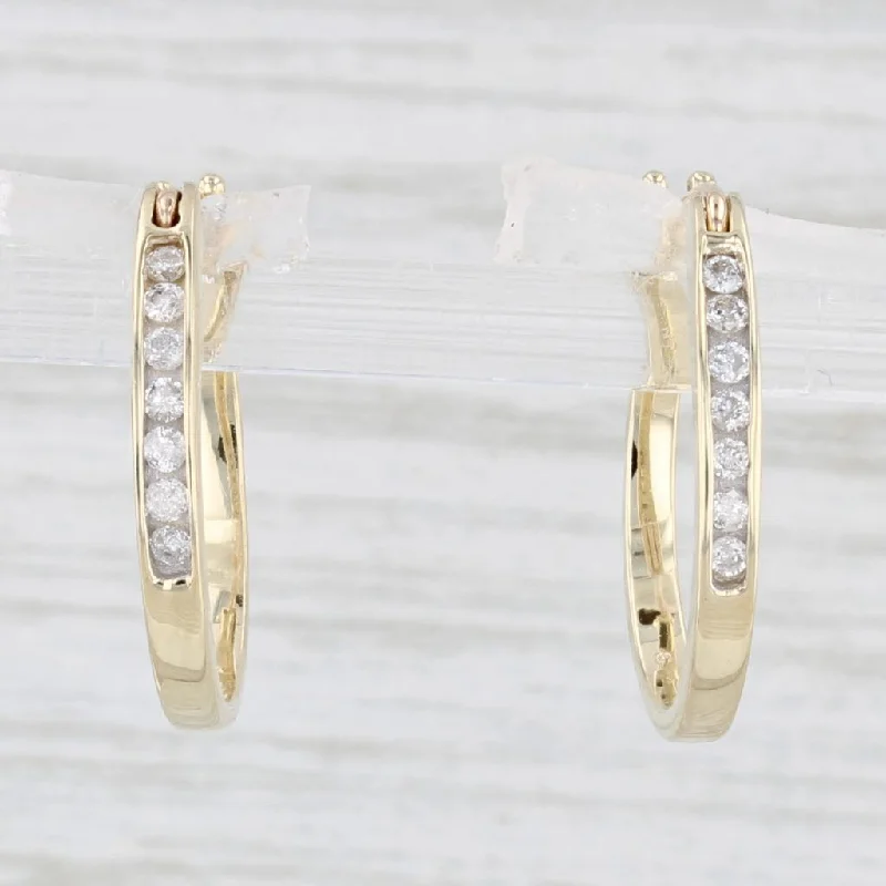 women's earrings huggie hoop -Diamond Hoop Earrings 10k Yellow Gold Snap Top Round Hoops