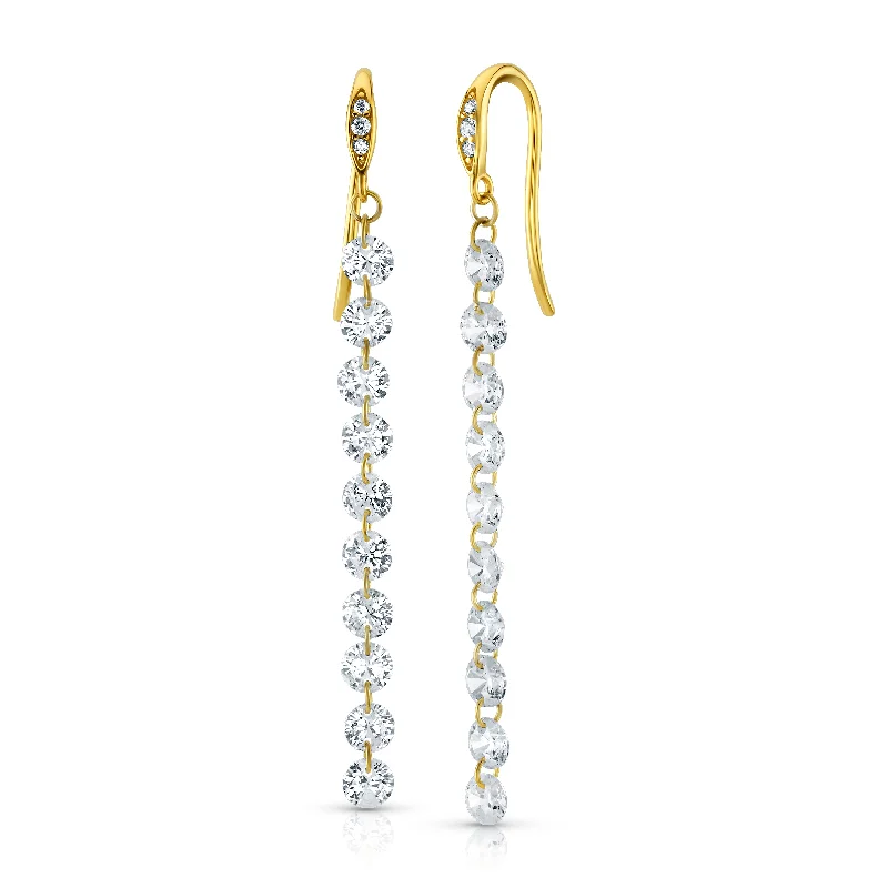 women's earrings for formal events -LONG FLOATING CZ EARRINGS, GOLD