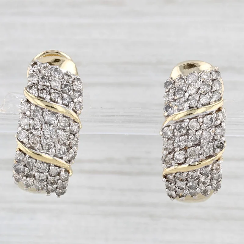 women's earrings lightweight -1.50ctw Diamond Cluster Drop Earrings 14k Yellow Gold Omega Backs