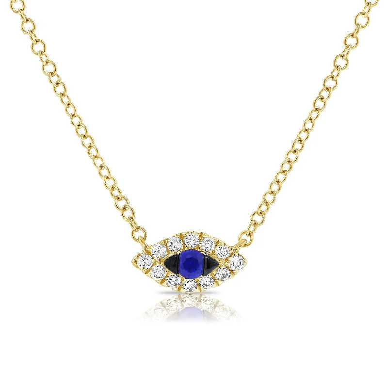 women's necklace for office wear -14K Gold Sapphire and Diamond Evil Eye Necklace