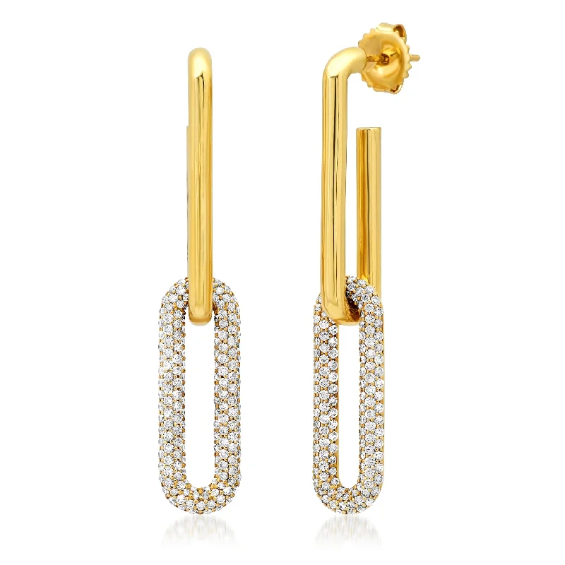 women's earrings stylish hoops -Versatile Thick Paper Clip Diamond Earrings 14kt Gold