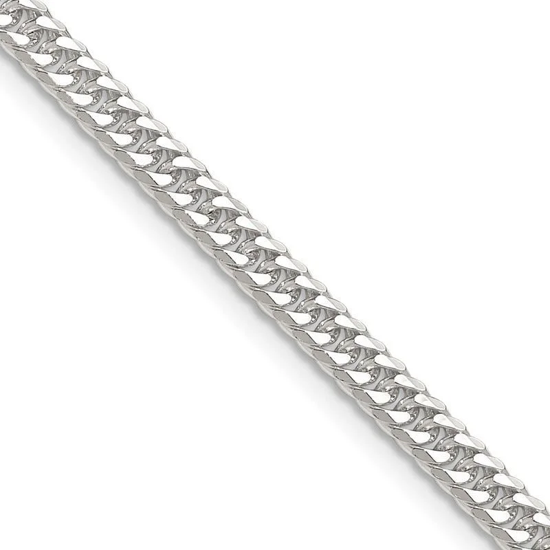 women's necklace chunky chain -Sterling Silver Polished 3.9mm Double Diamond-cut Curb Chain Necklace