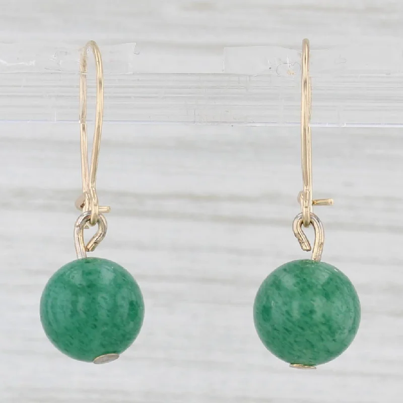 women's earrings sun and moon -Green Aventurine Bead Dangle Earrings 14k Yellow Gold Hook Post Drops