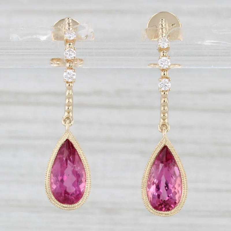 women's earrings sun and moon -New 2.26ctw Pink Sapphire Diamond Hoop Dangle Earrings 14k Yellow Gold