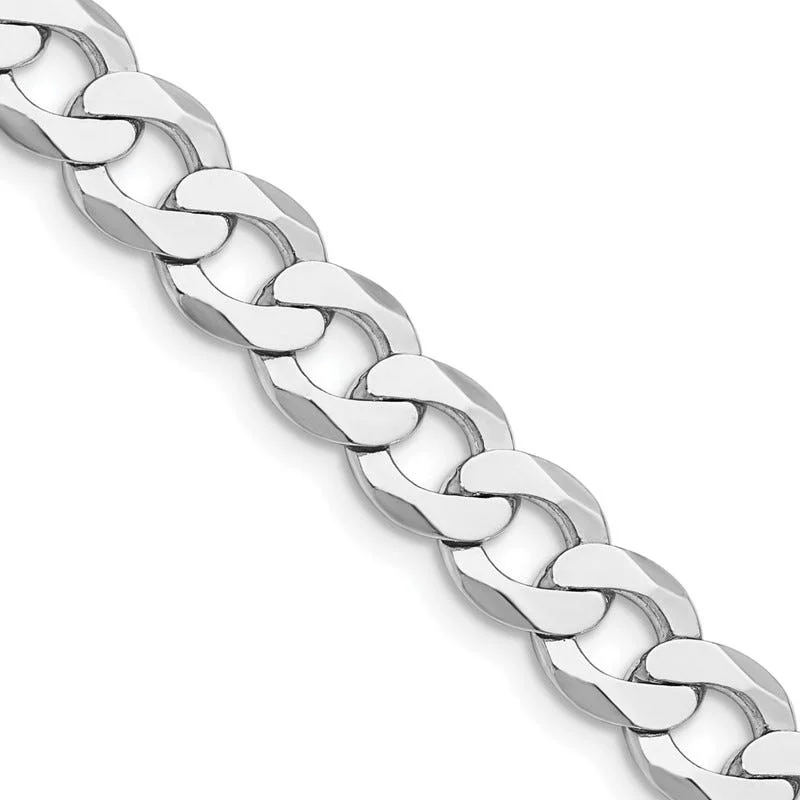 women's necklace elegant fashion -Sterling Silver Rhodium-plated 8mm Flat Curb Chain Necklace