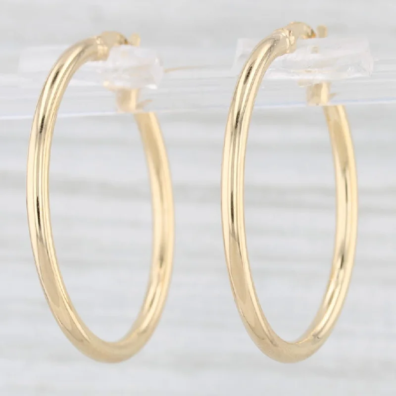 women's earrings art deco -New Round Hoop Earrings 14k Yellow Gold Snap Top Hoops 2 x 29 mm