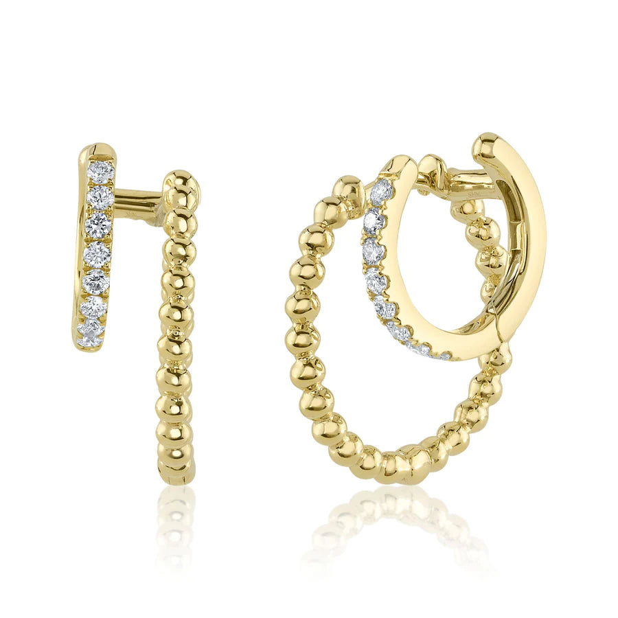 women's earrings gold -14K Yellow Gold Diamond Double Huggie Earrings