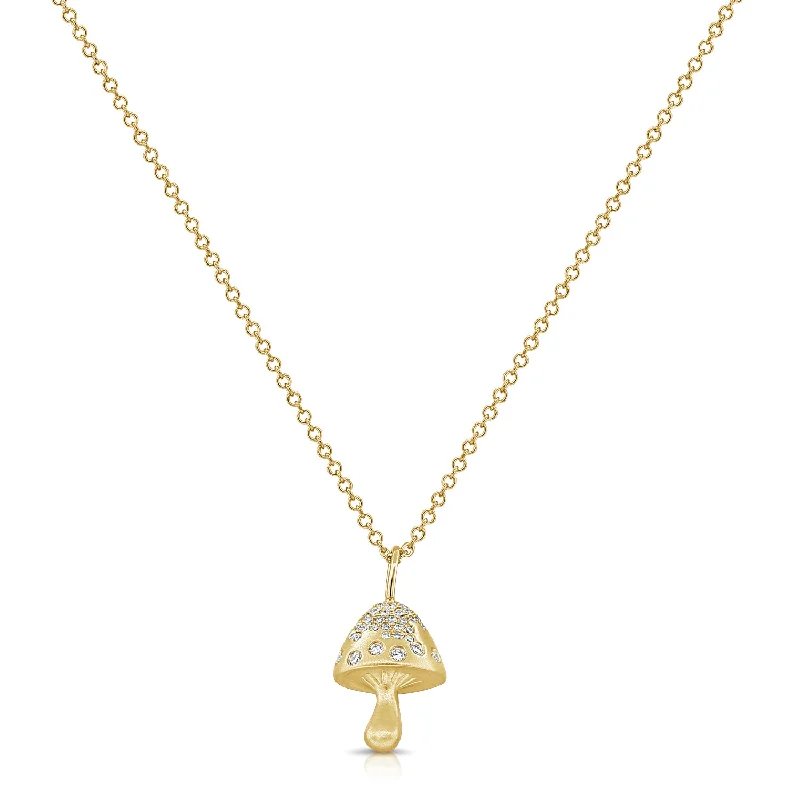 women's necklace boho chic -14K Gold Mushroom Necklace with Diamonds