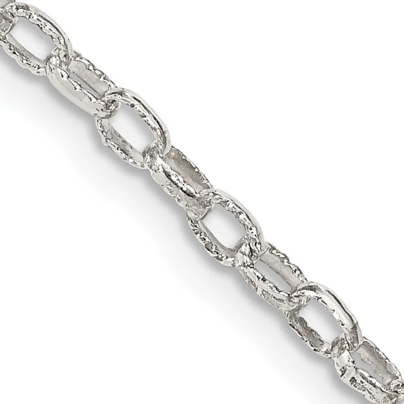 women's necklace short chain -Sterling Silver 3mm Fancy Patterned Rolo Chain Necklace