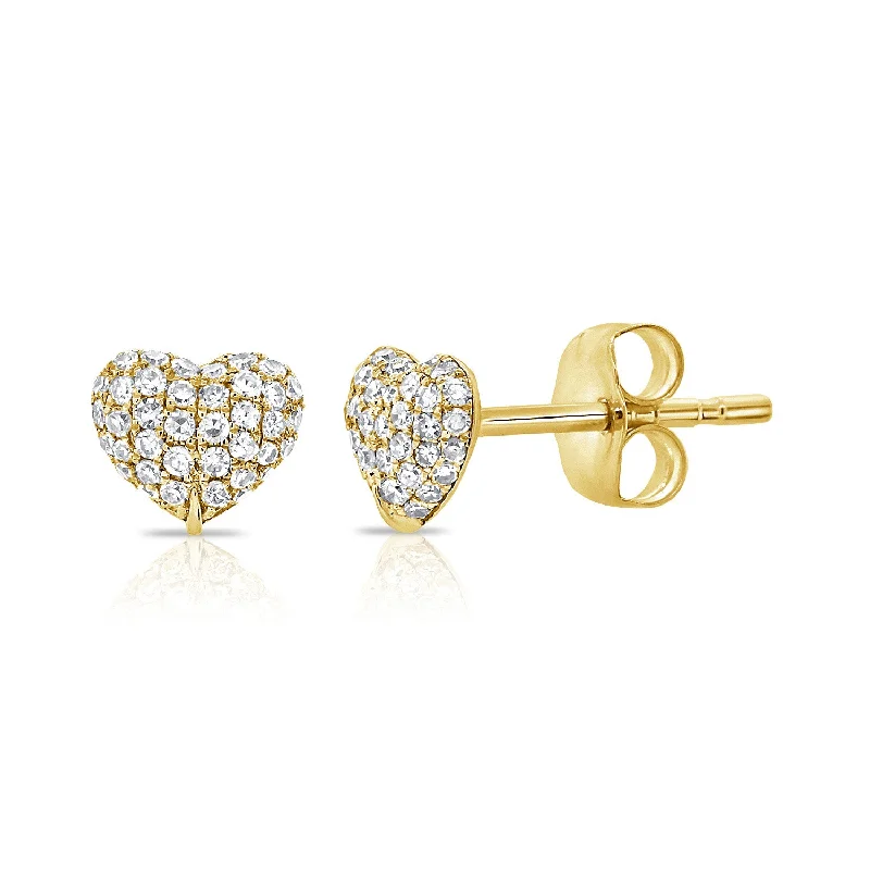 women's earrings delicate look -14K Yellow Gold Diamond Puffy Heart Stud Earrings