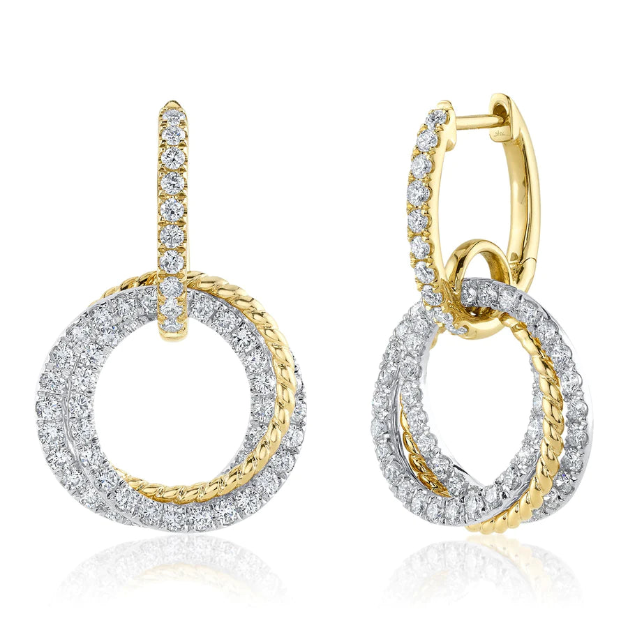 women's earrings gemstone cluster -14K Two Tone Diamond Circle Earrings