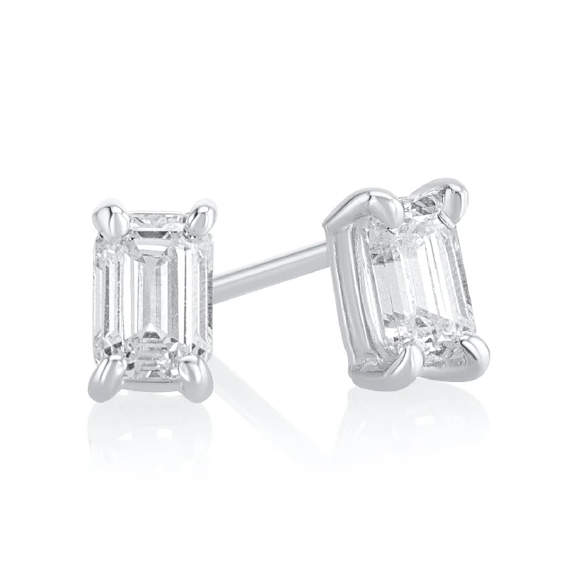 women's earrings with opal -0.61 Carat Lab Grown Emerald Cut Diamond Studs in 14K White Gold