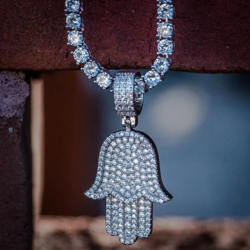 women's necklace dainty gold -Hamsa Hand Necklace in White Gold