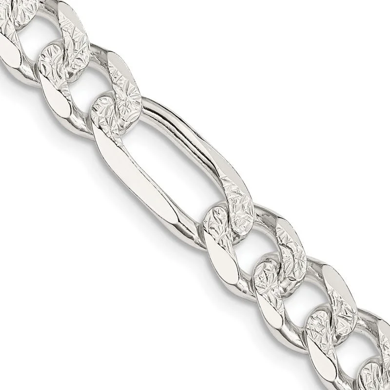 women's necklace high fashion -Sterling Silver 8mm Pav‚ Flat Figaro Chain Necklace