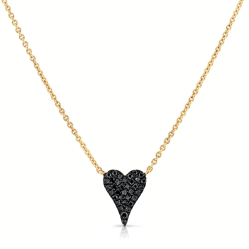 women's necklace diamond -Black Diamond Pavé Heart Necklace in 14K Gold