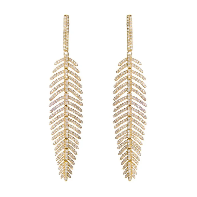 women's earrings cubic zirconia stud -FEATHER WIND DIAMOND EARRINGS, GOLD