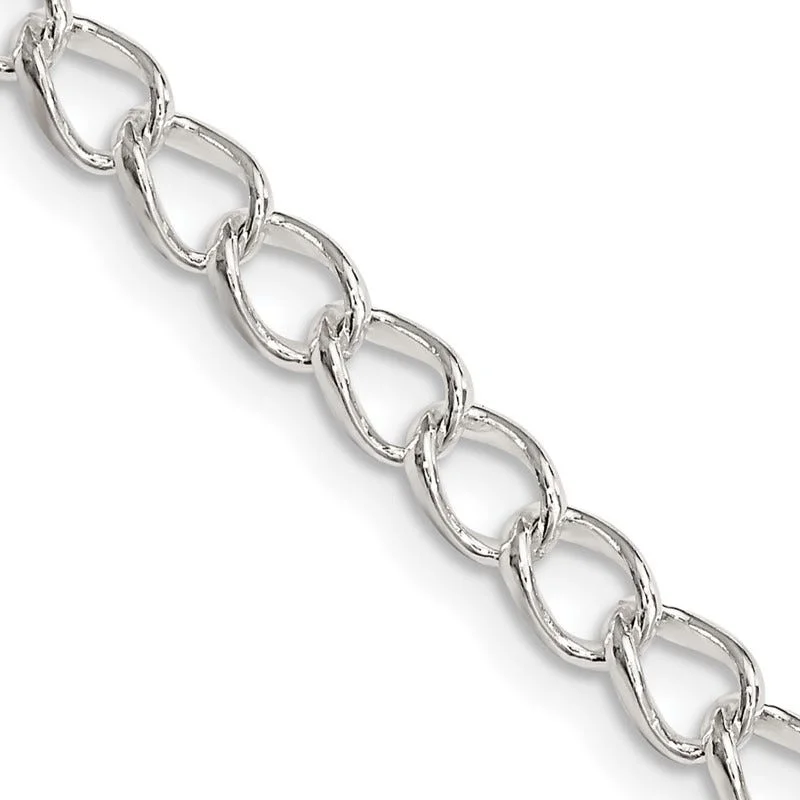 women's necklace short chain -Sterling Silver 4.5mm Half round Wire Open Curb Chain Necklace