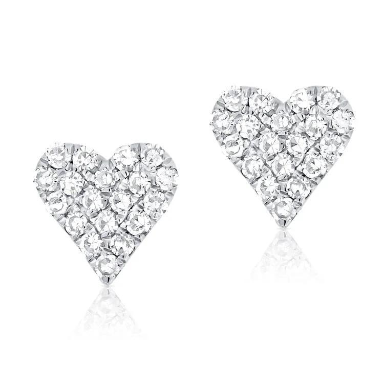 women's earrings affordable price -14K White Gold Diamond Heart Stud Mini Earrings