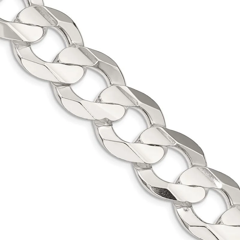 women's necklace high fashion -Sterling Silver 15.75mm Concave Beveled Curb Chain Necklace