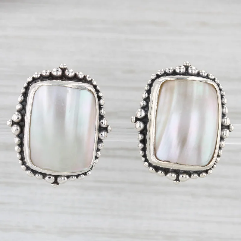 women's earrings with beads -Stephen Dweck Shell Cabochon Clip On Earrings Sterling Silver Statement