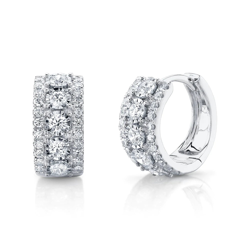 women's earrings for wife -14K White Gold Diamond Huggie Earrings