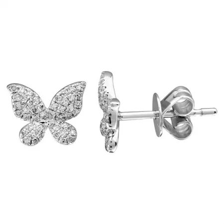 women's earrings for sensitive ears -14K White Gold Diamond Pave Butterfly Stud Earrings