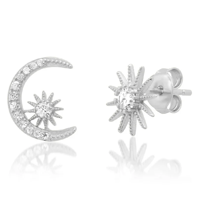 women's earrings classic style -STARS & MOON STUDS, SILVER