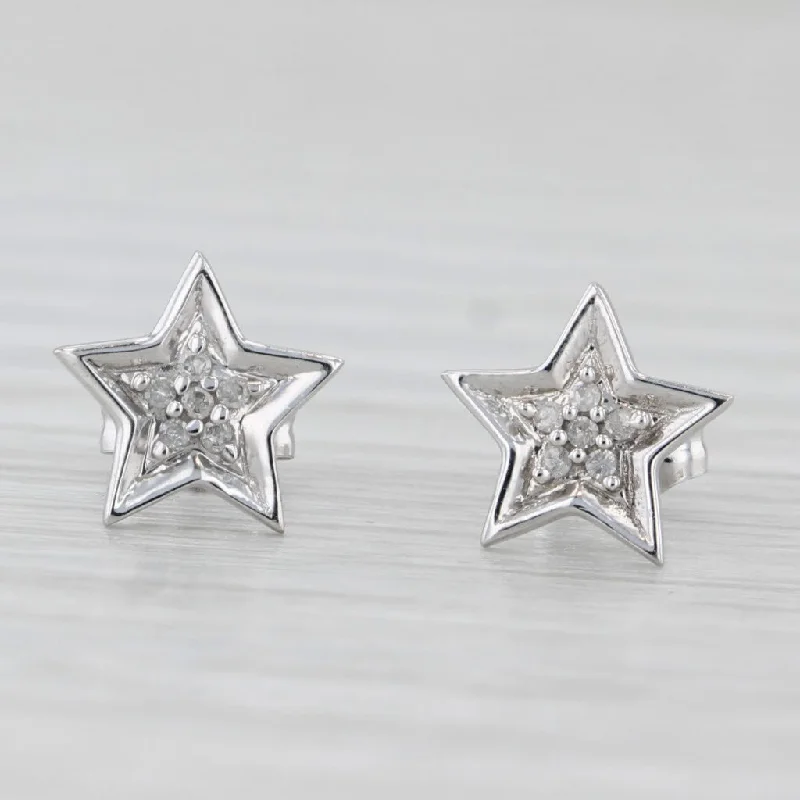 women's earrings asymmetrical -Diamond Star Stud Earrings 10k White Gold