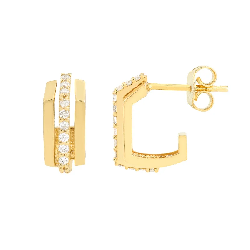 women's earrings classic style -14K Yellow Gold Diamond J Hoops Earrings