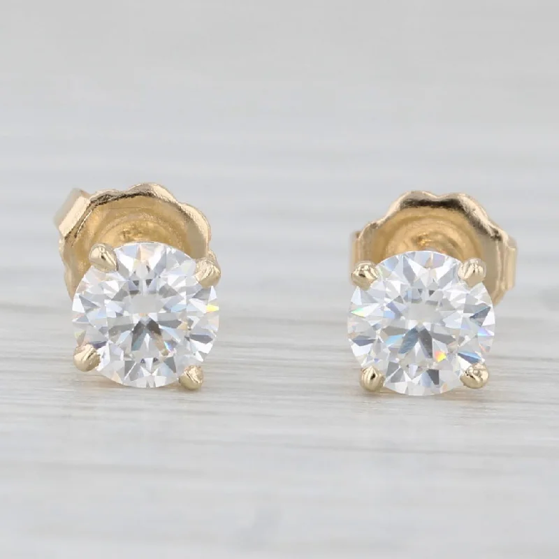 women's earrings rose gold -0.77ctw Round Moissanite Solitaire Stud Earrings 14k Yellow Gold