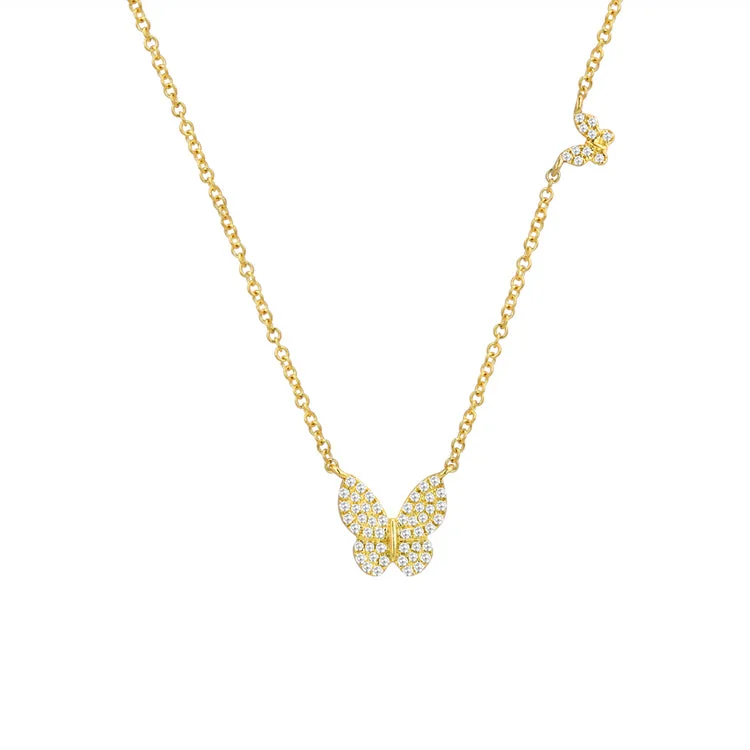 women's necklace gold -Diamond Butterfly Station Necklace