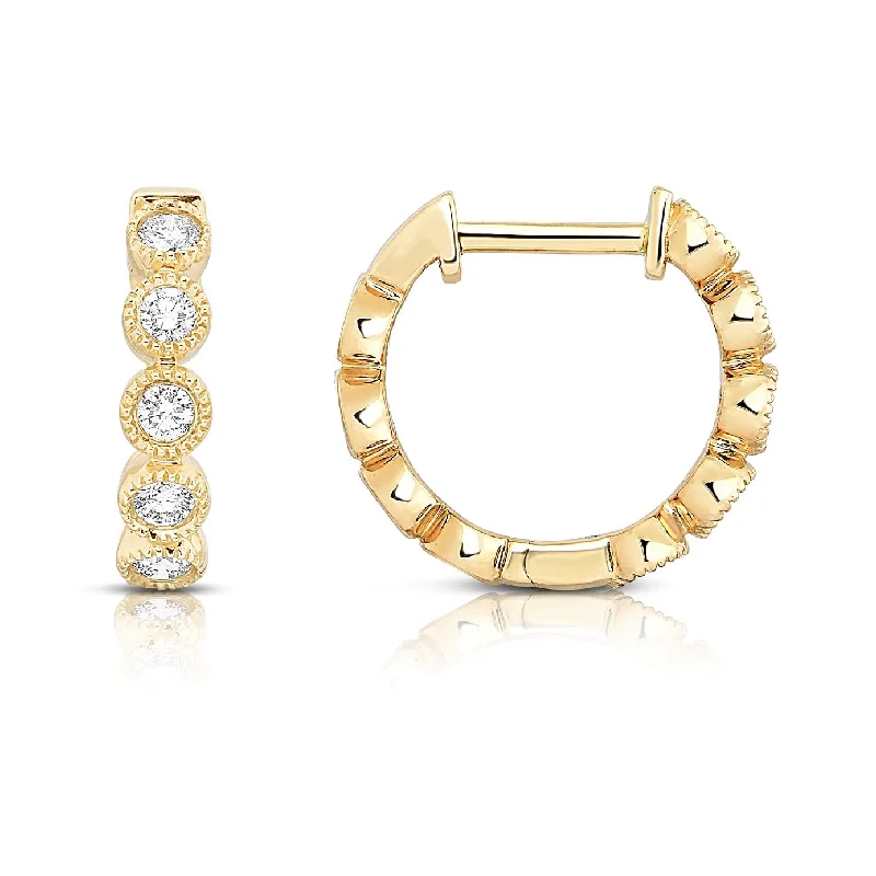 women's earrings elegant pearls -Diamond Bezel Set Huggie Earrings