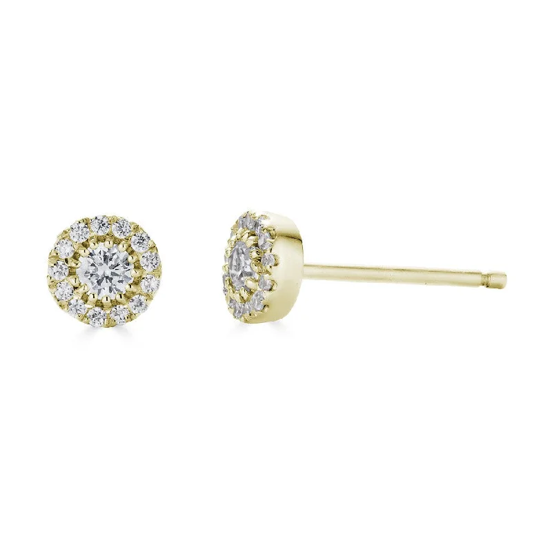 women's earrings adjustable length -14K Yellow Gold Diamond Halo Solitaire Earrings