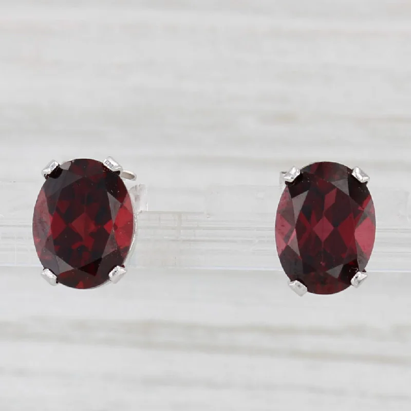 women's earrings chic design -4.20ctw Garnet Oval Solitaire Stud Earrings 14k White Gold