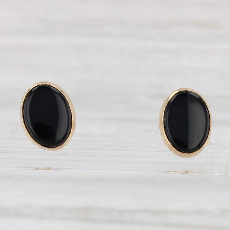 women's earrings best seller -Onyx Oval Stud Earrings 14k Yellow Gold Solitaire Studs