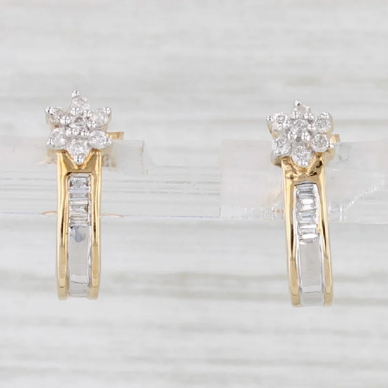 women's earrings gemstone cluster -New Diamond J-Hook Earrings 14k Yellow Gold