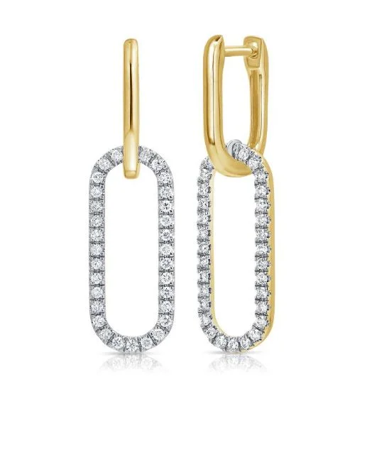 women's earrings modern fashion -14k Yellow Gold Diamond Paperclip Drop Earrings