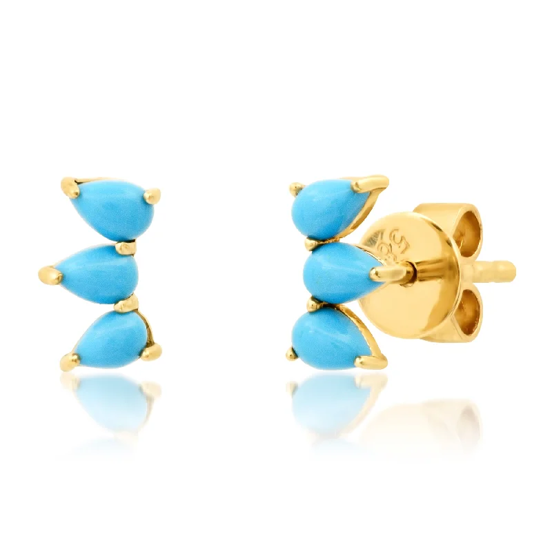 women's earrings cushion cut -TINY PAW TURQUOISE STUDS, 14kt GOLD