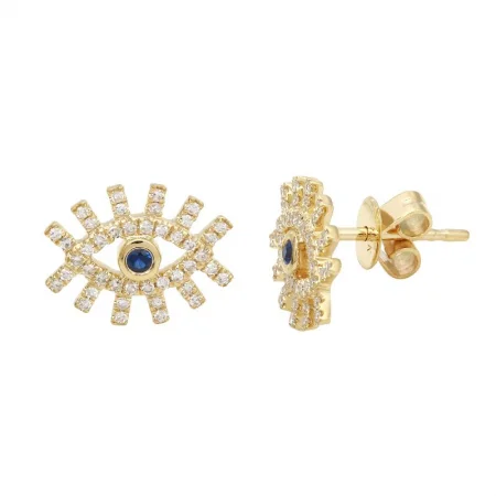 women's earrings with birthstone -14k Yellow Gold Diamond Evil Eyelash Earrings