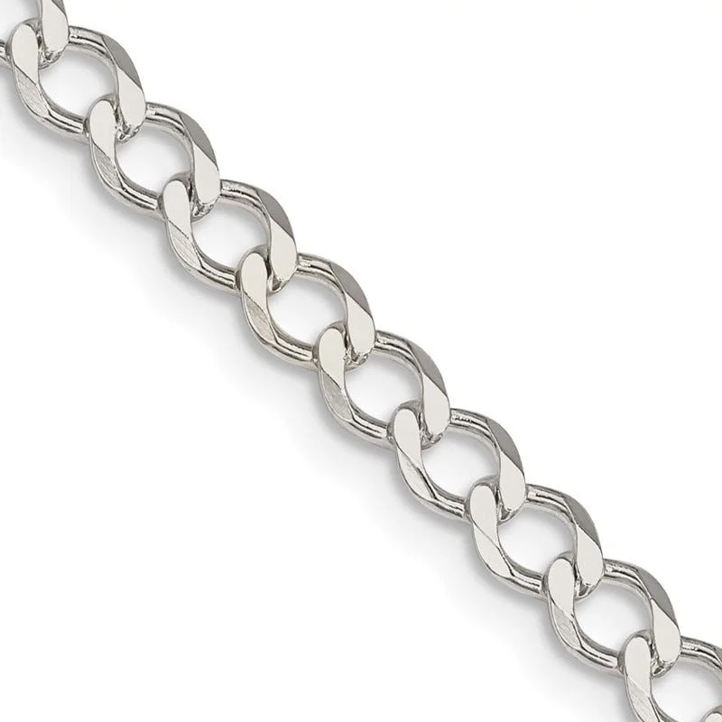 women's necklace fashion statement -Sterling Silver 4.5mm Semi-solid Flat Curb Chain Necklace