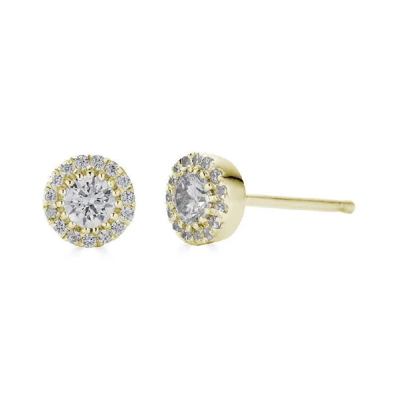 women's earrings handcrafted silver -14K Yellow Gold Diamond Halo Solitaire Stud Earrings