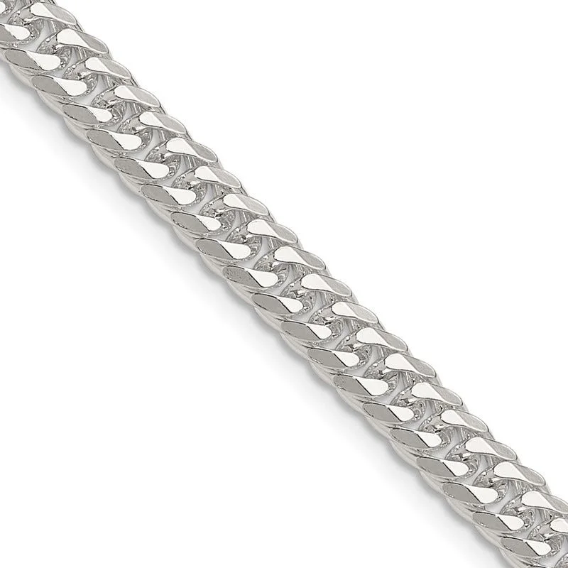 women's necklace sleek and modern -Sterling Silver Polished 5.7mm Double Diamond-cut Curb Chain Necklace