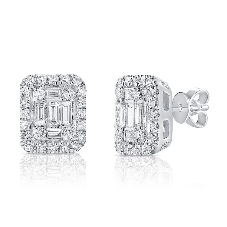 women's earrings high fashion -14K White Gold Diamond + Baguette Earrings