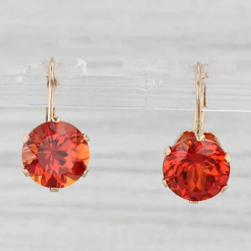 women's earrings layered style -5.10ctw Orange Lab Created Sapphire Solitaire Drop Earrings 10k Yellow Gold