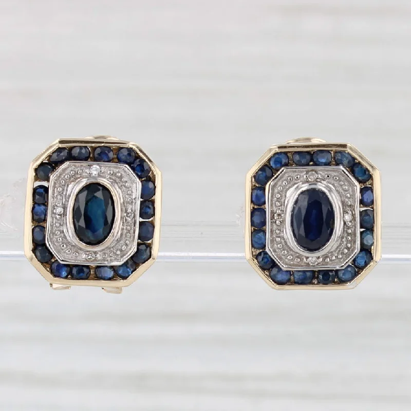 women's earrings nature elements -2.38ctw Lab Created & Natural Sapphire Diamond Halo Earrings 14k Gold Clip On