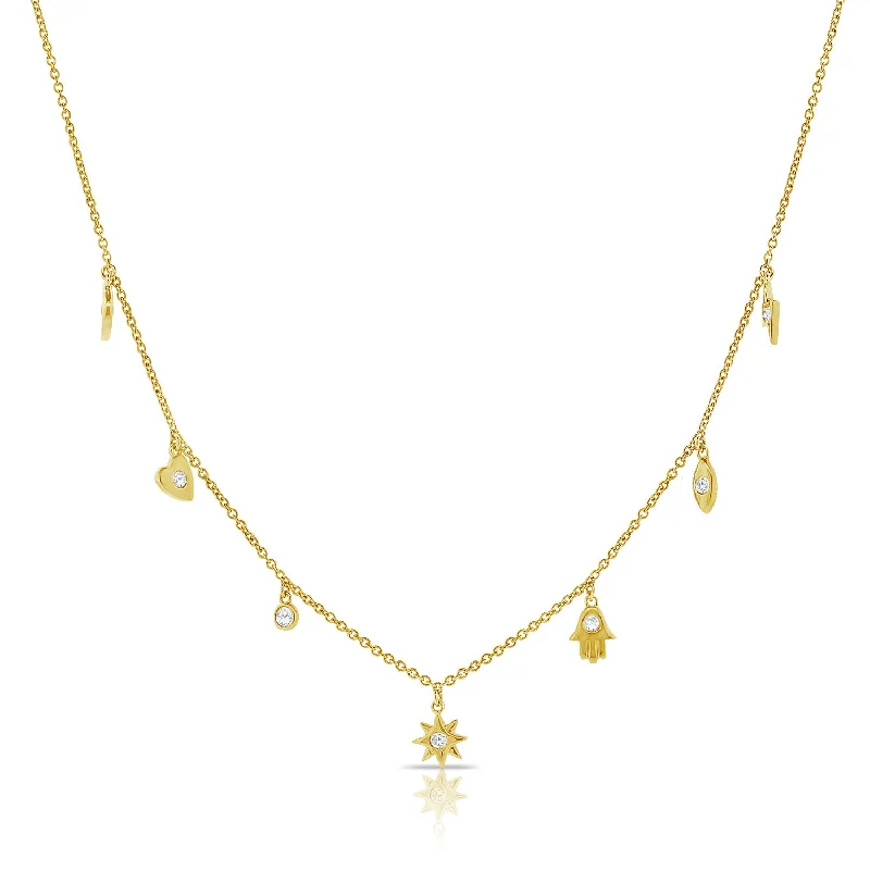 women's necklace heart shape -14K Gold Starburst Station Necklace with Diamonds